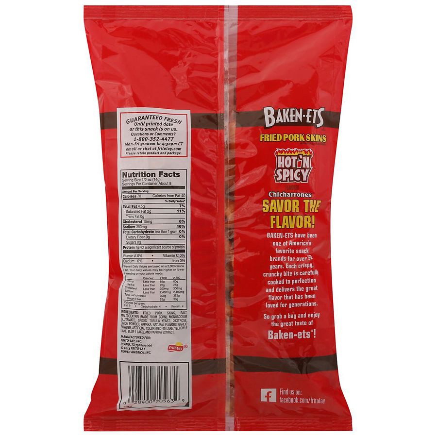 slide 4 of 4, BAKEN-ETS Chicharrones, Hot 'N Spicy Flavored, 4 oz