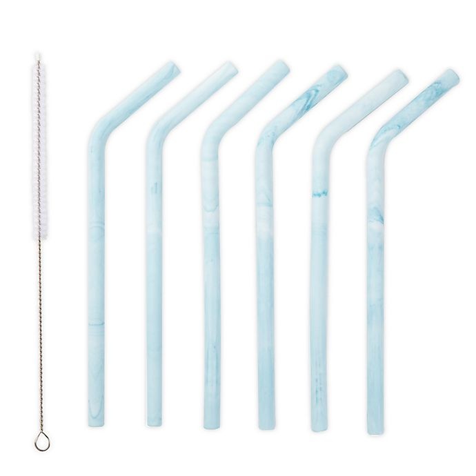 slide 1 of 1, Manna Organics Bent Silicone Straw Set - Blue, 7 ct