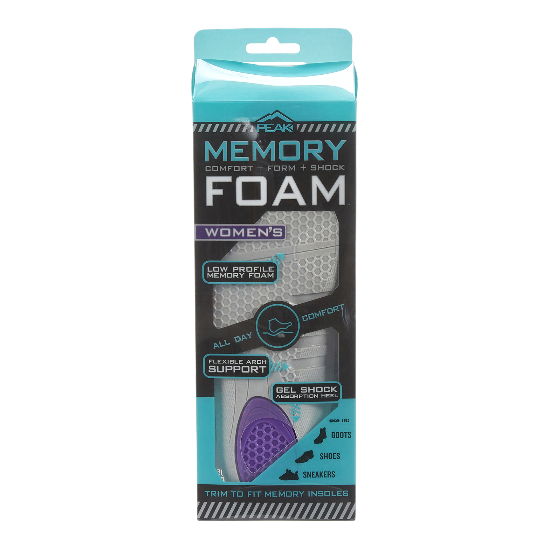 slide 1 of 1, Peak Memory Foam Insoles, Women's, One Size