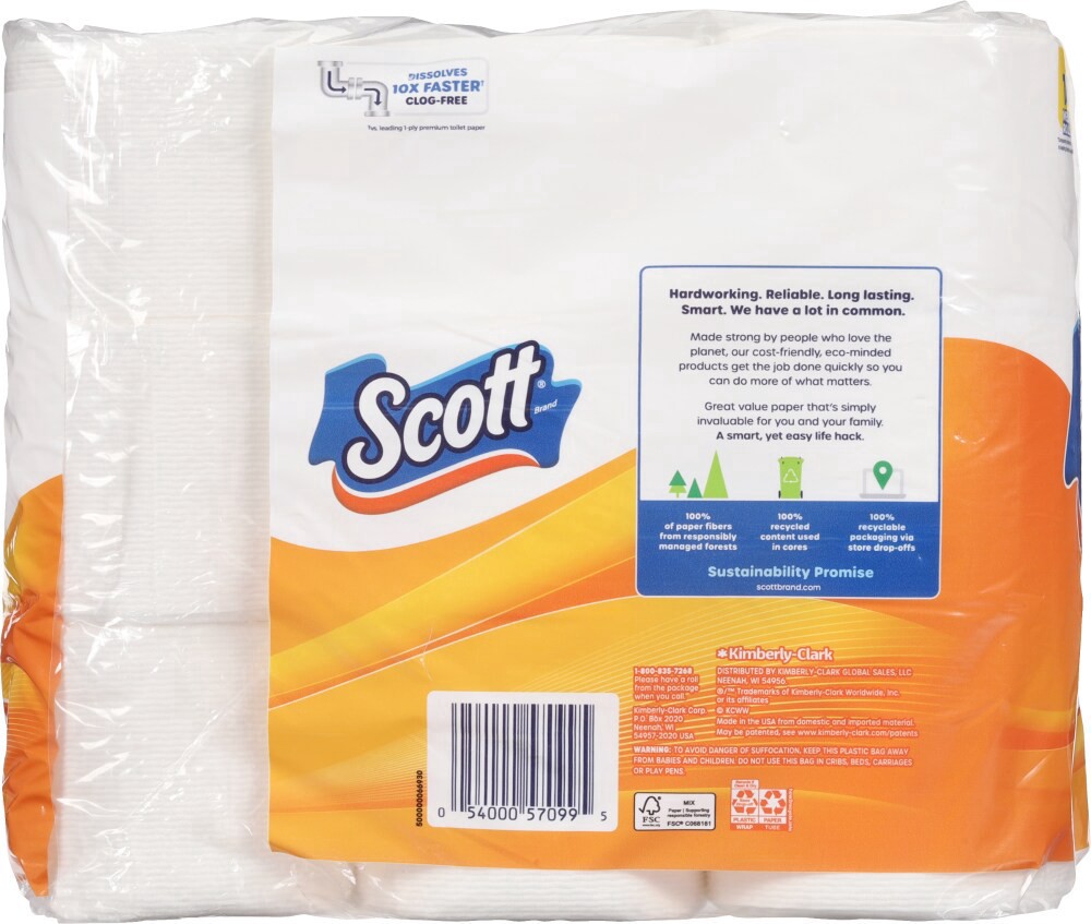 slide 5 of 5, Scott ComfortPlus Toilet Paper, 18 Mega Rolls, 310 Sheets per Roll, Septic-Safe, 1-Ply Toilet Tissue, 18 ct
