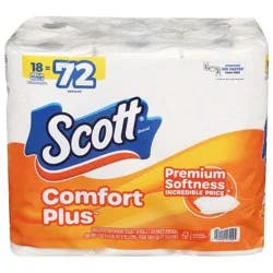 Scott ComfortPlus Toilet Paper, 18 Mega Rolls, 310 Sheets per Roll, Septic-Safe, 1-Ply Toilet Tissue