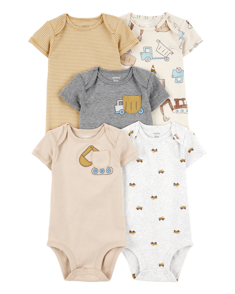 slide 1 of 8, Carter's Baby 5-Pack Construction Short-Sleeve Cotton Bodysuits Multi 18M, 1 ct