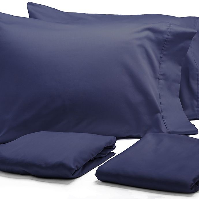 slide 2 of 5, Modern Living 300-Thread-Count Organic Cotton Split King Sheet Set - Navy, 1 ct