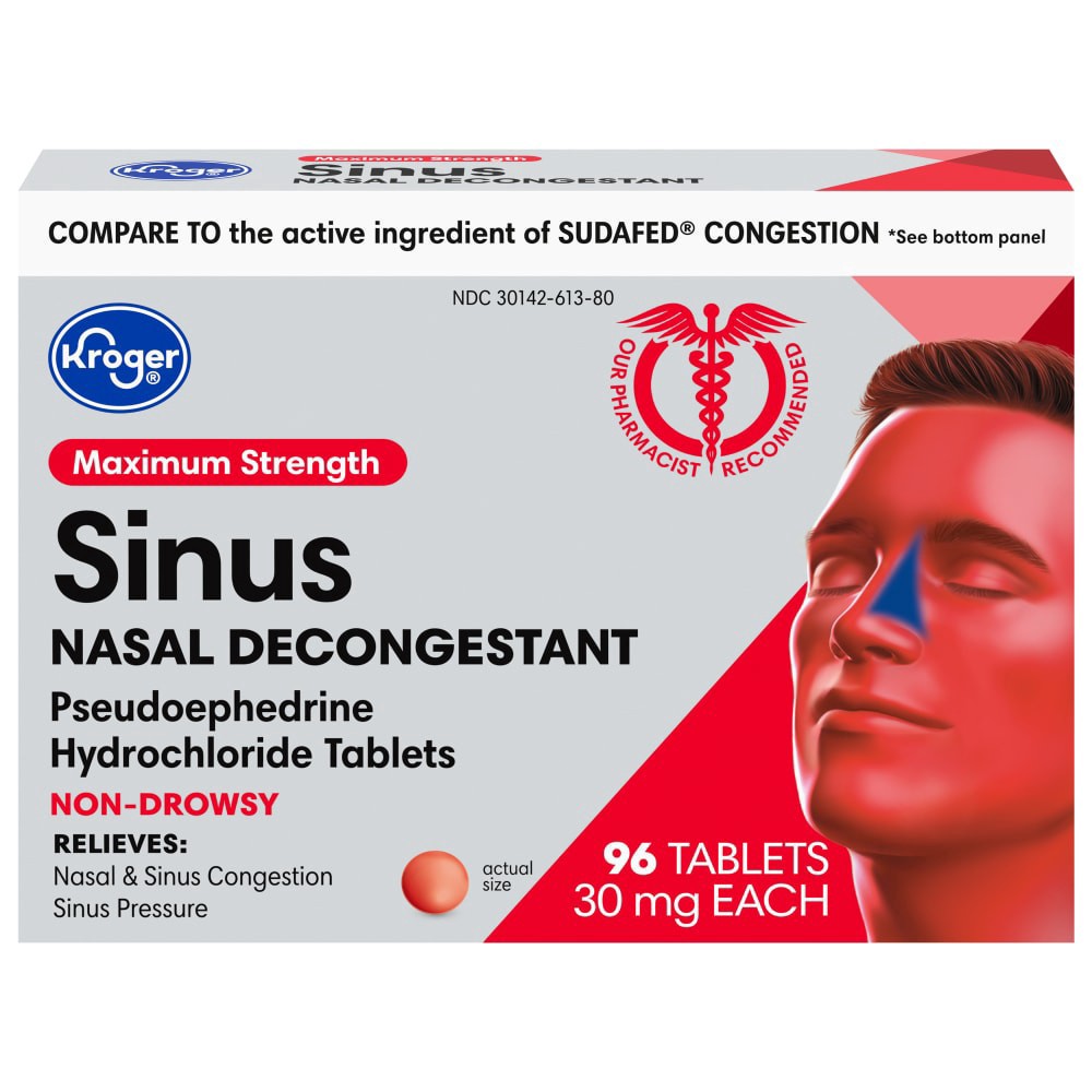 slide 2 of 2, Kroger Maximum Strength Non-Drowsy Sinus Nasal Decongestant Tablets, 96 ct