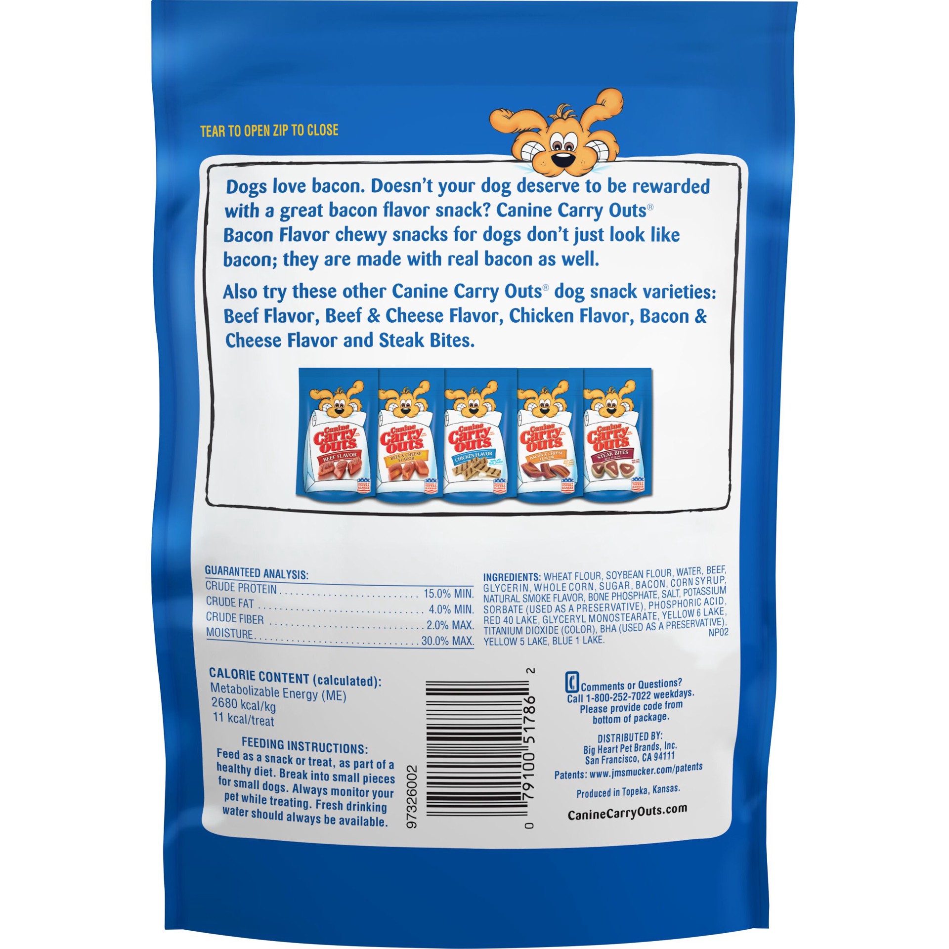 slide 2 of 2, Canine Carry Outs Bacon Dog Snacks, 5 oz