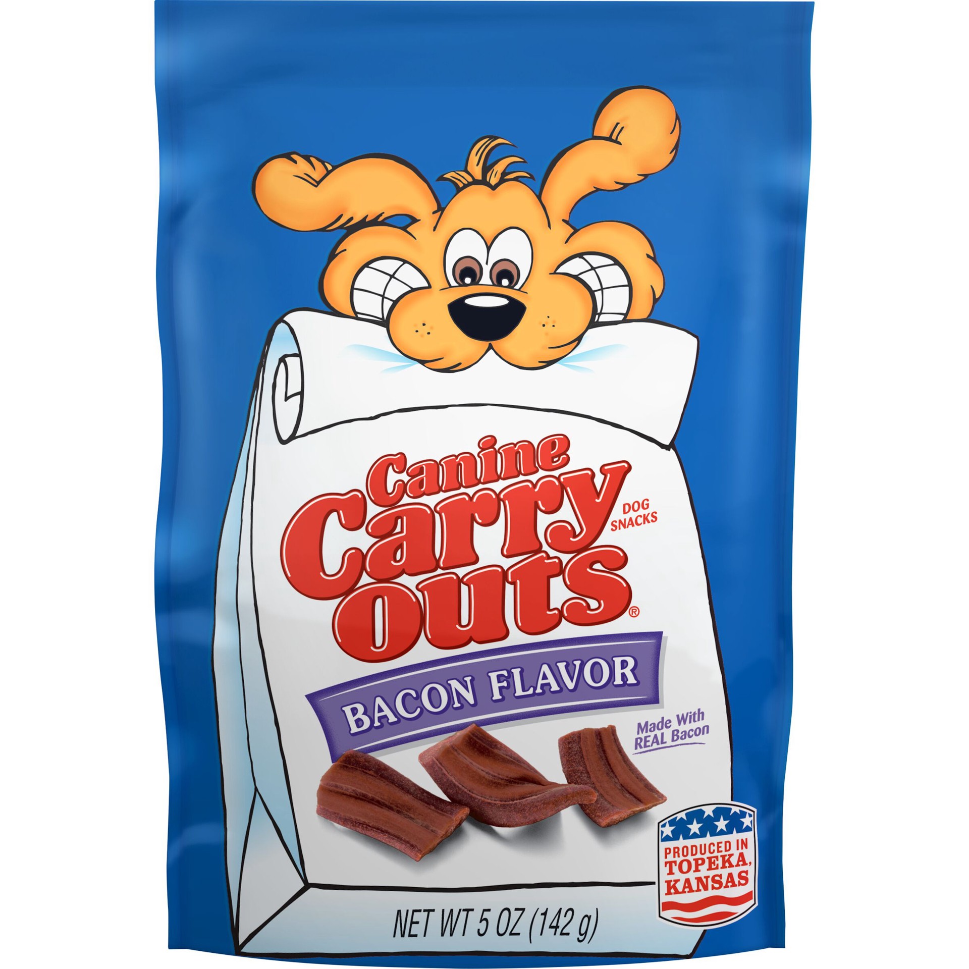 slide 1 of 2, Canine Carry Outs Bacon Dog Snacks, 5 oz