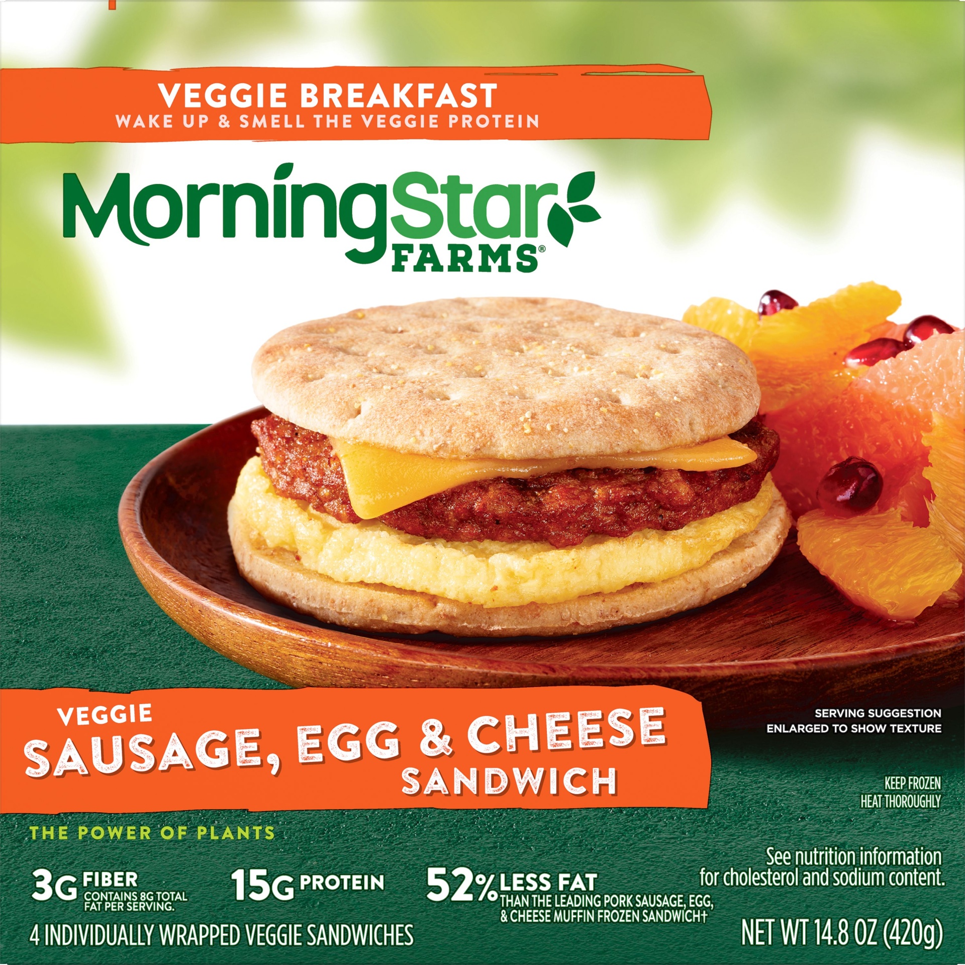 slide 3 of 7, MorningStar Farms Veggie Breakfast Frozen Breakfast Sandwiches, Meatless Sausage, Egg, Cheese, 14.8 oz, 4 Count, Frozen, 14.8 oz