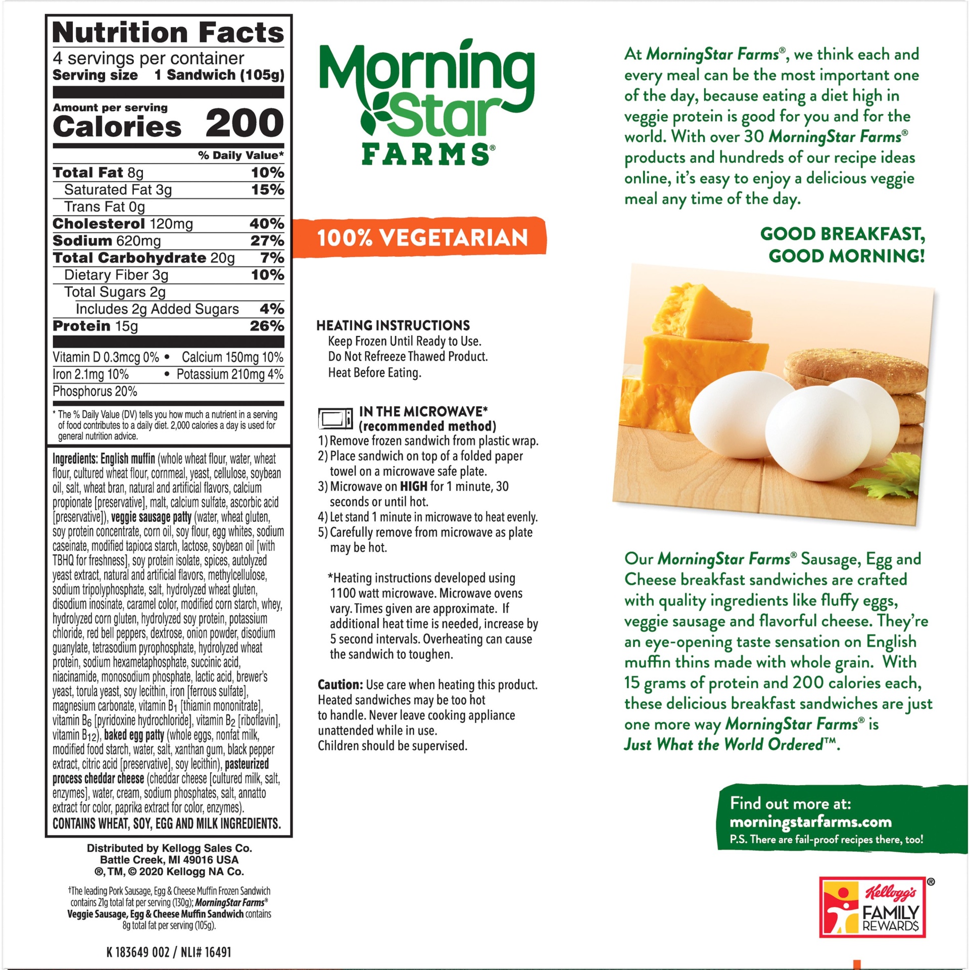 slide 4 of 7, MorningStar Farms Veggie Breakfast Frozen Breakfast Sandwiches, Meatless Sausage, Egg, Cheese, 14.8 oz, 4 Count, Frozen, 14.8 oz