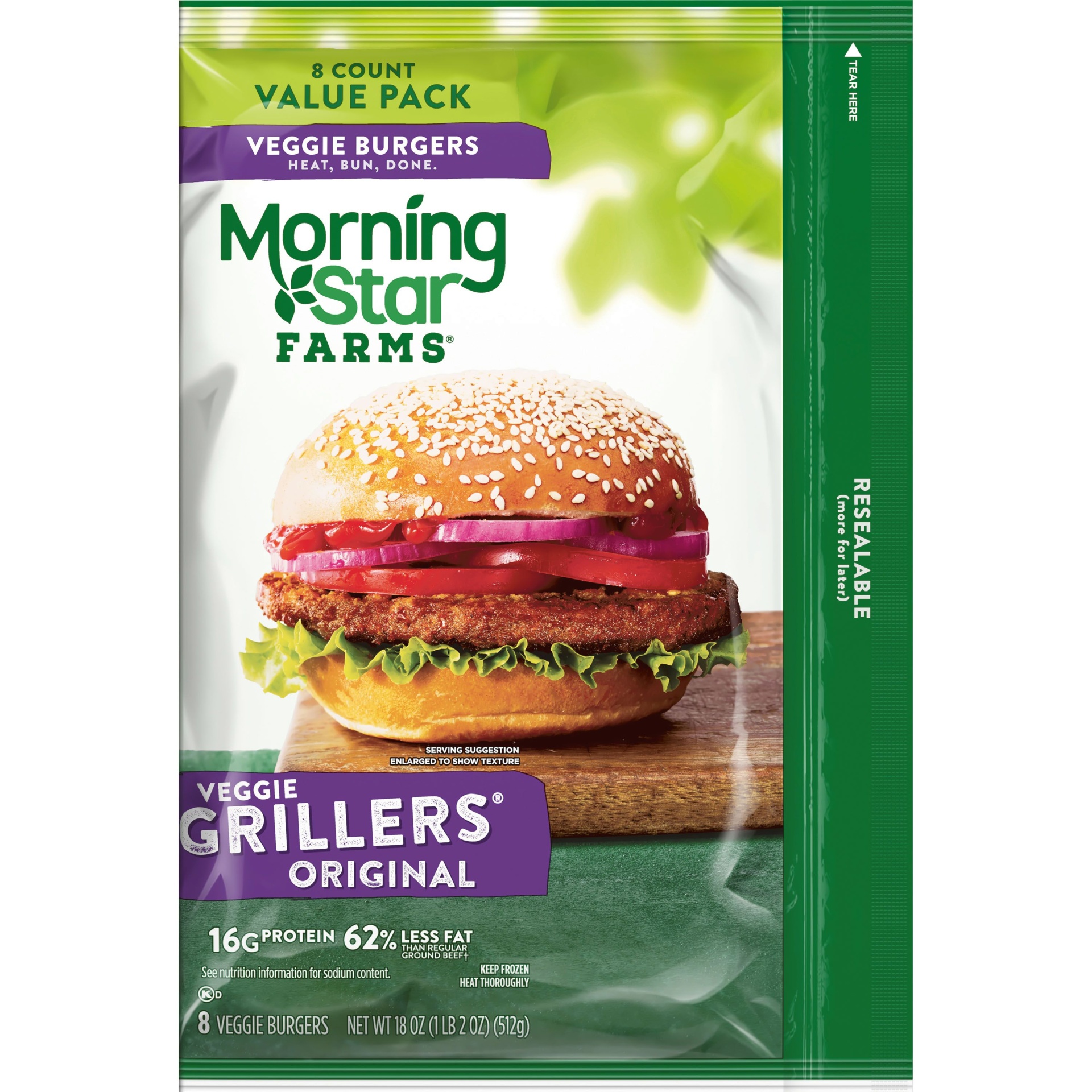 slide 1 of 3, Morningstar Farms Grillers Original Veggie Burgers - Frozen, 18 oz, 8 ct