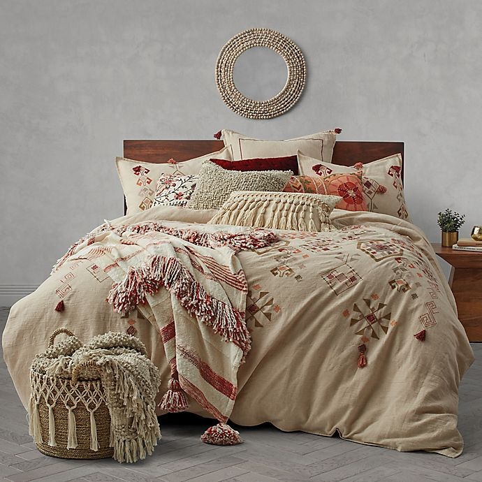 slide 1 of 1, Global Caravan Tassel Embroidery King Duvet Cover - Natural, 1 ct