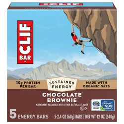 CLIF BAR - Chocolate Brownie Flavor - Made with Organic Oats - Energy Bars - Non-GMO - Plant Based Protein Bars (5 Pack)