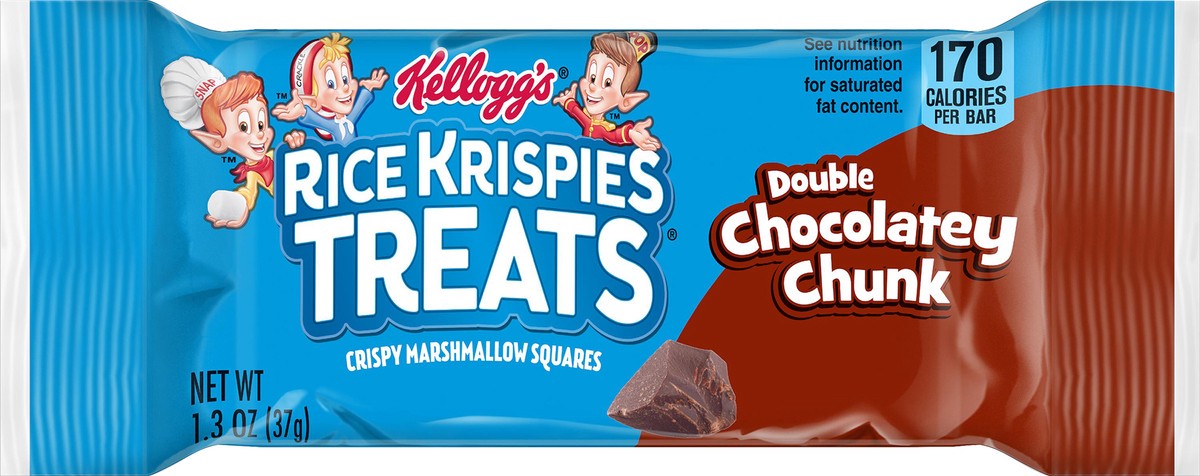 slide 2 of 10, Rice Krispies Treats Marshmallow Snack Bars, Kids Snacks, School Lunch, Double Chocolatey Chunk, 1.3oz Bar, 1 Bar, 1.3 oz