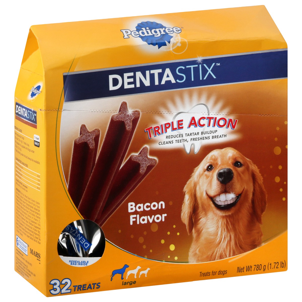 slide 2 of 9, Pedigree DentaStix Large Triple Action Bacon Flavor Treats for Dogs 32 ea, 32 ct