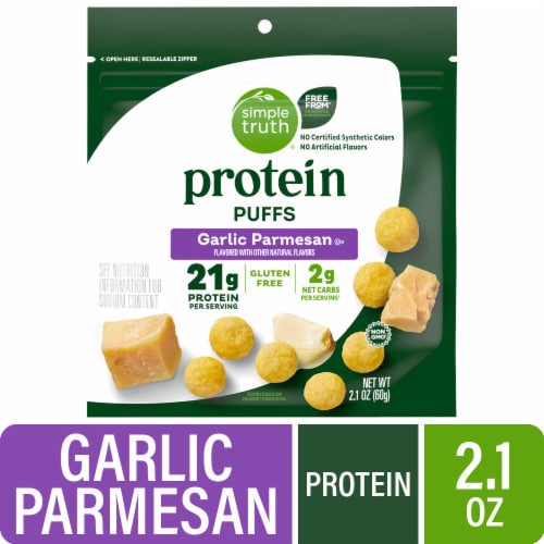 slide 1 of 1, Simple Truth® Protein Garlic Parmesan Cheese Puffs Chips, 2.1 oz