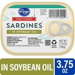 Kroger® Wild Caught Sardines in Soybean Oil - 3.75 oz
