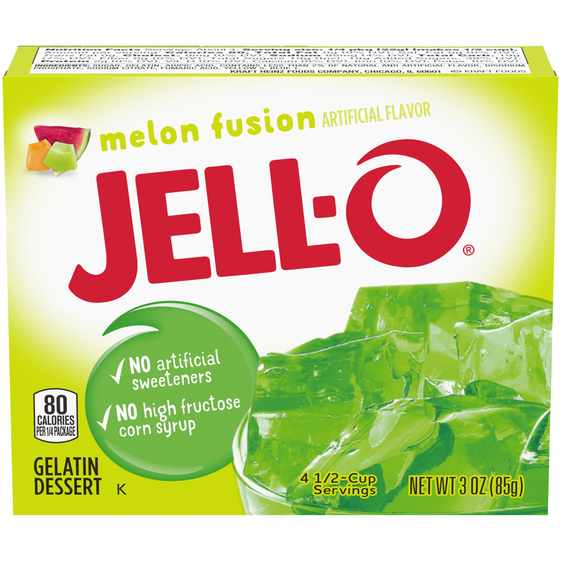 slide 1 of 6, Jell-O Melon Fusion Gelatin Dessert Mix, 3 oz