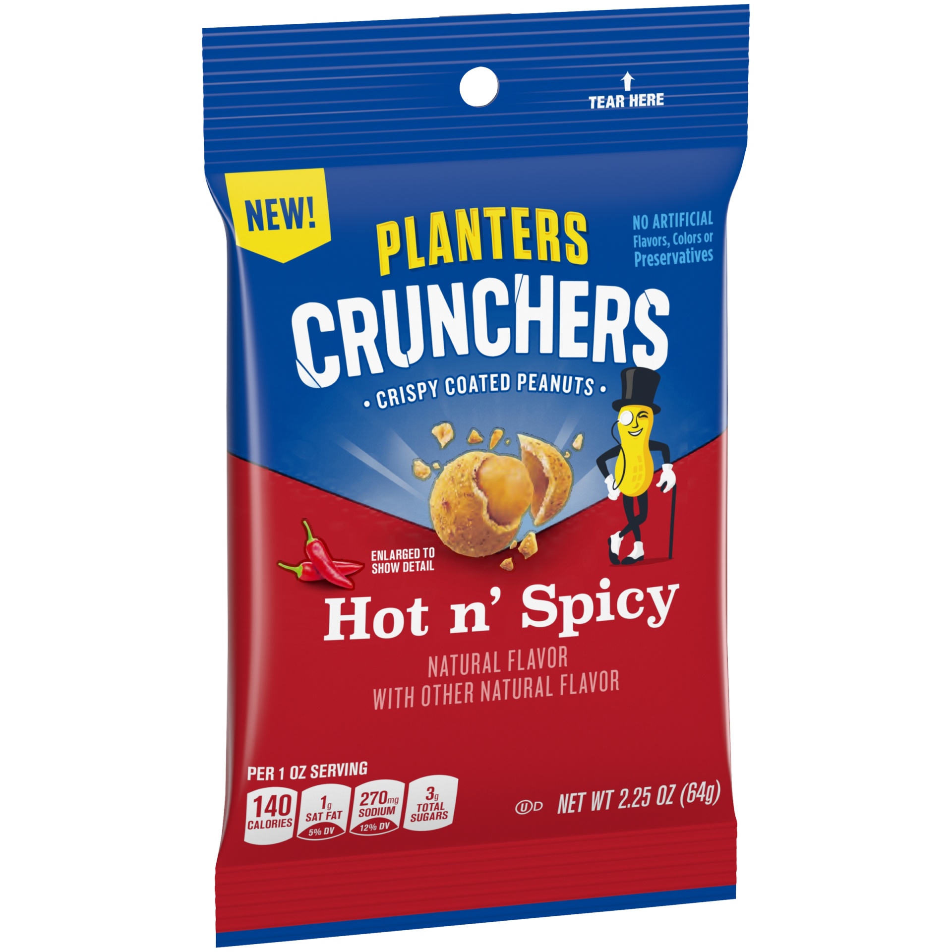 slide 7 of 10, Planters Crunchers Hot N' Spicy Crispy Coated Peanuts, 2.25 oz