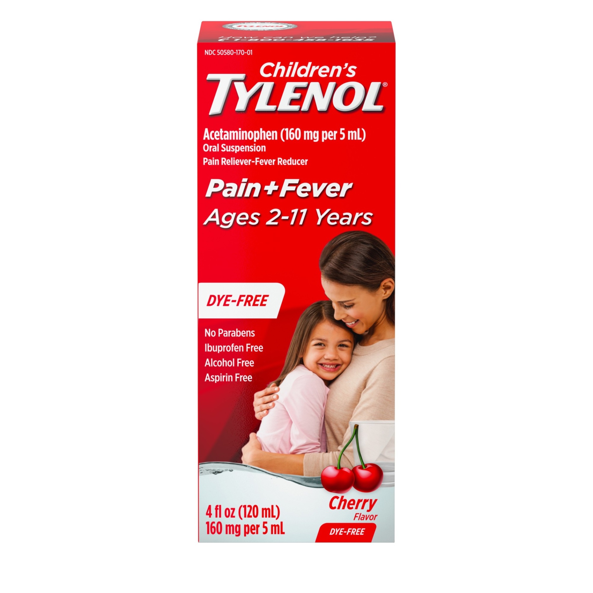 slide 1 of 6, Children's Tylenol Liquid Oral Suspension Pain Reliever & Fever Reducer Medicine with Acetaminophen, Cold & Flu Symptom Relief, Aspirin-, Ibuprofen-, Alcohol- & Dye-Free, Cherry, 4 oz