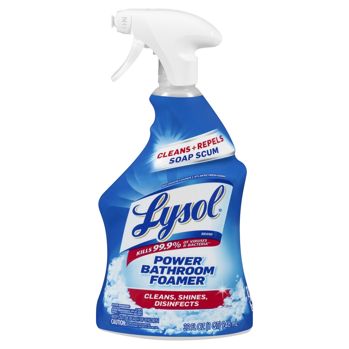slide 1 of 9, Lysol Power Foaming Cleaning Spray for Bathrooms, Foam Cleaner for Bathrooms, Showers, Tubs, 32oz, 32 oz