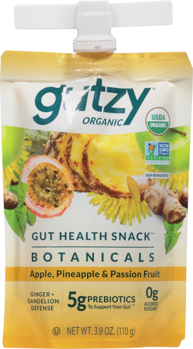 slide 8 of 14, Gutzy Organic Apple Pineapple Passion Fruit + Ginger Dandelion Prebiotic Gut Health Snack 3.9 oz, 3.9 oz