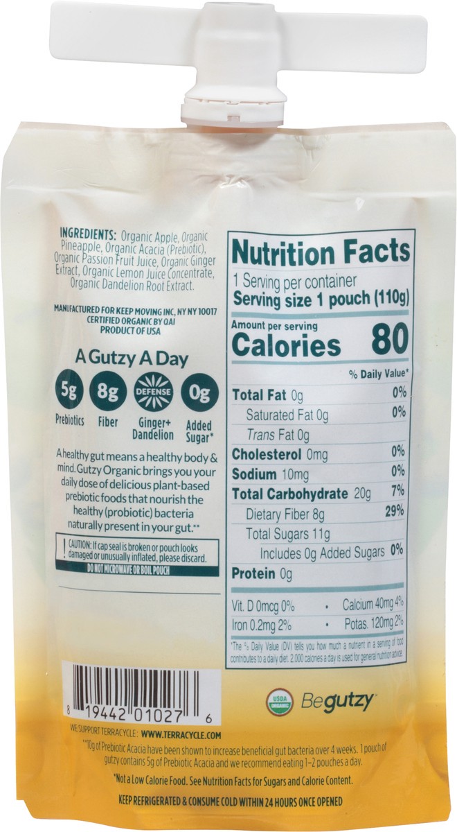 slide 14 of 14, Gutzy Organic Apple Pineapple Passion Fruit + Ginger Dandelion Prebiotic Gut Health Snack 3.9 oz, 3.9 oz