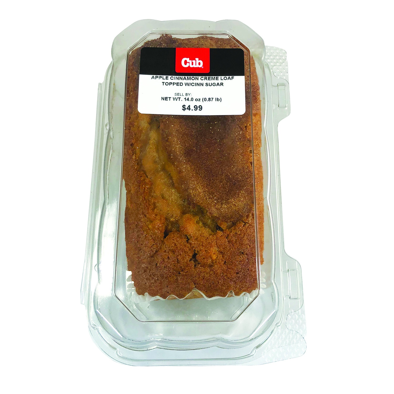 slide 1 of 1, Cub Cinnamon Sugar Topped Apple Cinnamon Crème Loaf, 14 Ounce, 14 oz