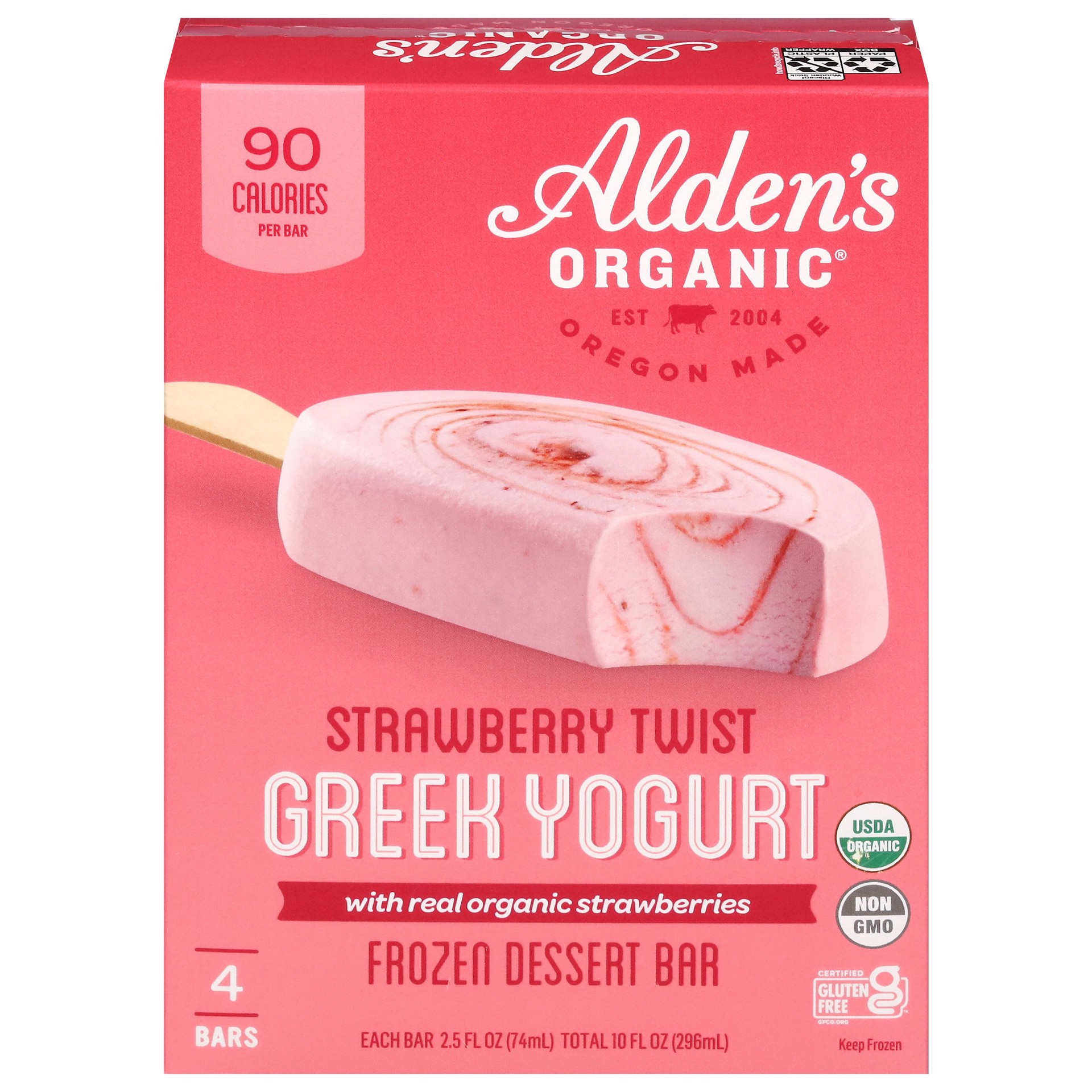 slide 1 of 1, Alden's Organic Strawberry Twist Greek Yogurt Bar, 4 ct