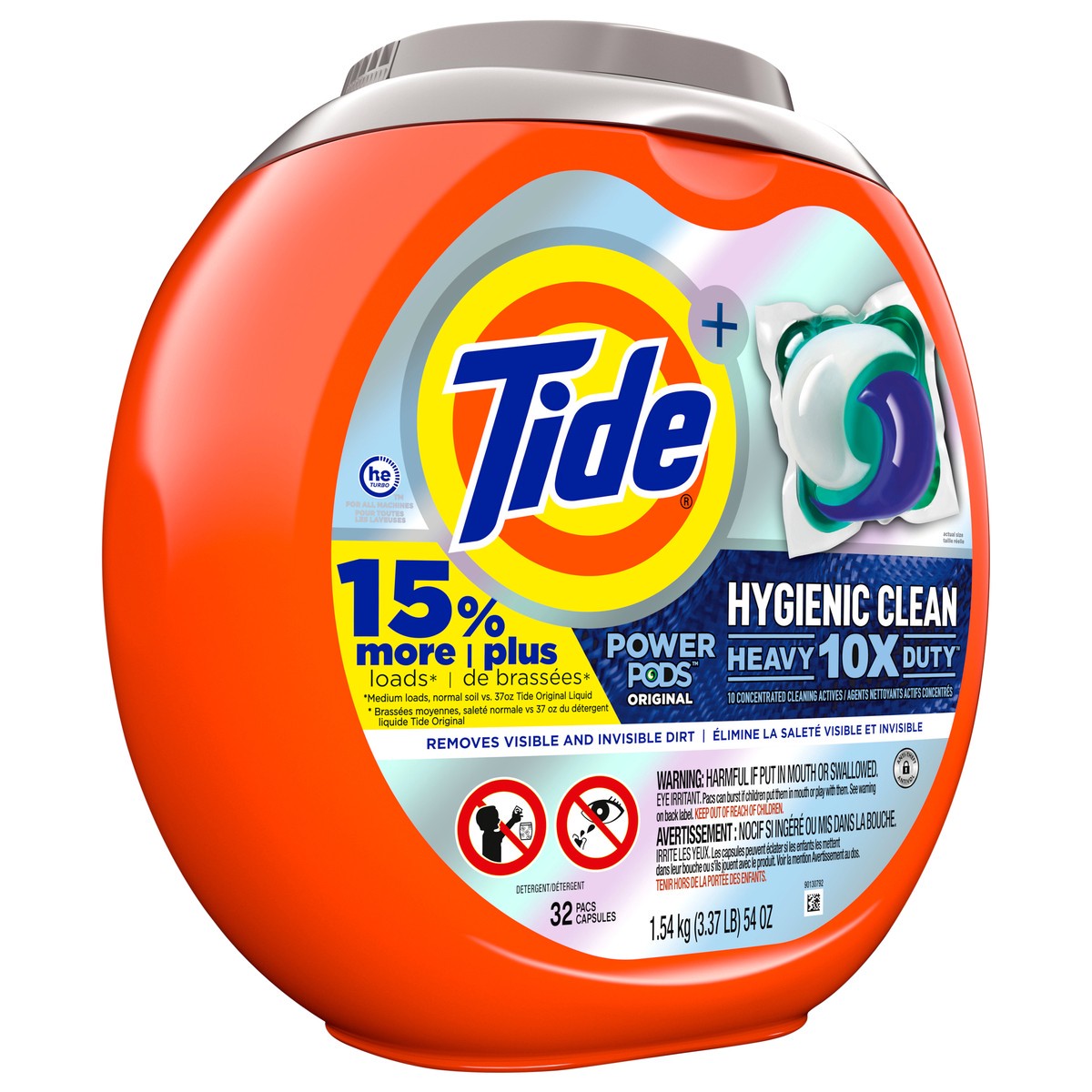 slide 4 of 4, Tide Hygienic Clean Heavy 10x Duty Power PODS Laundry Detergent Pacs, Original, 32 count, For Visible and Invisible Dirt, 32 ct