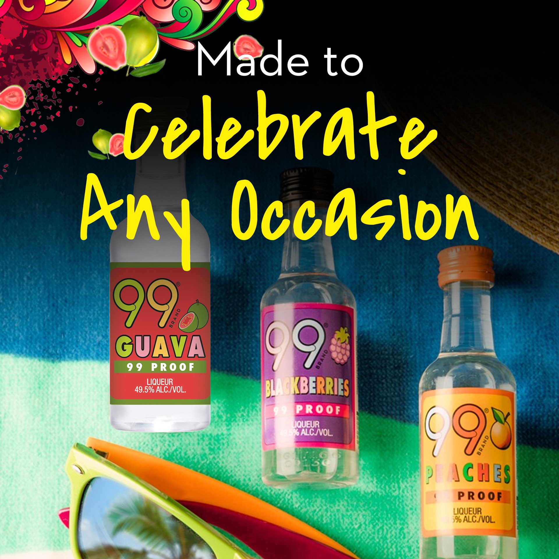 slide 2 of 5, 99 Brand Guava Liqueur, 50 mL Bottle, 99 Proof, 50 ml
