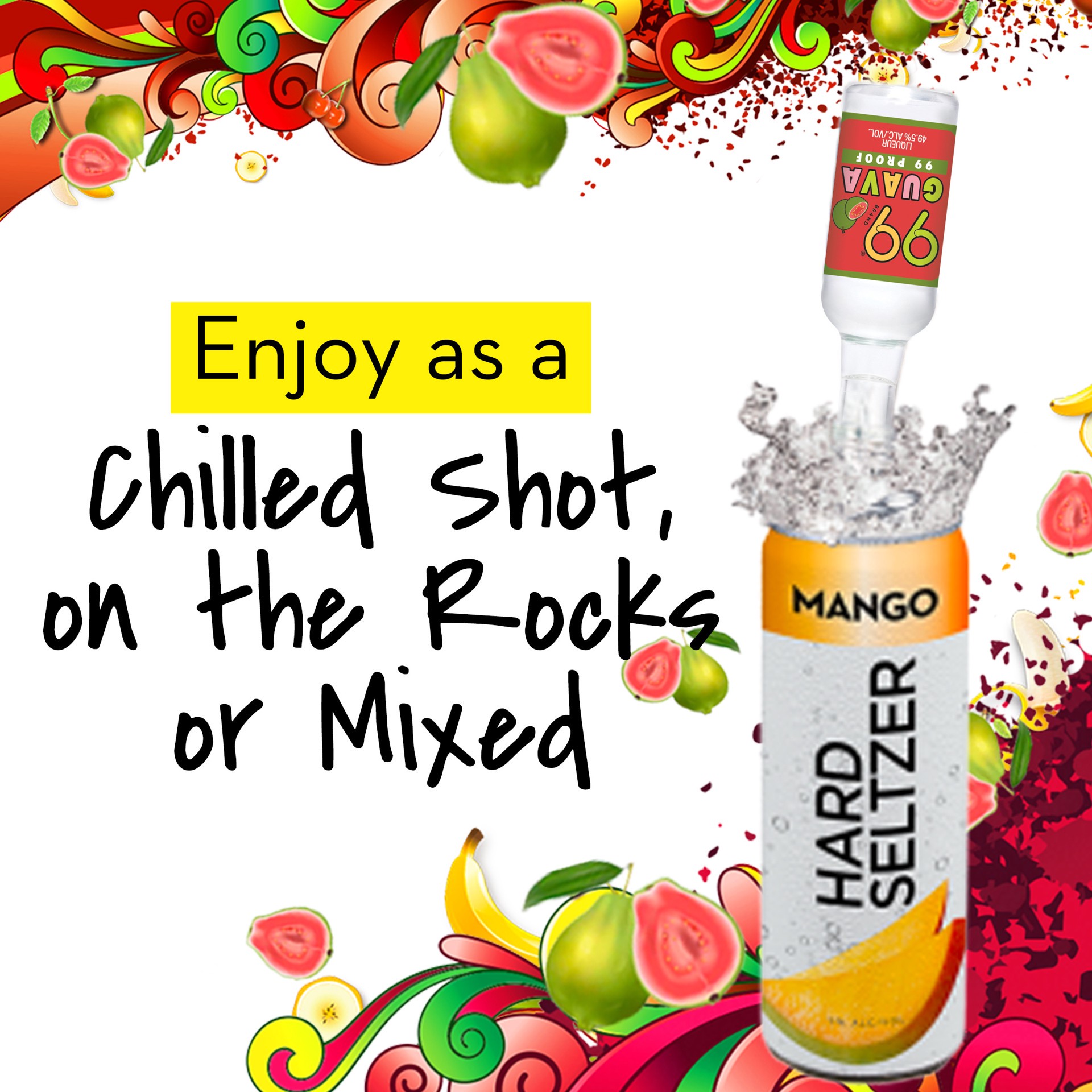 slide 3 of 5, 99 Brand Guava Liqueur, 50 mL Bottle, 99 Proof, 50 ml