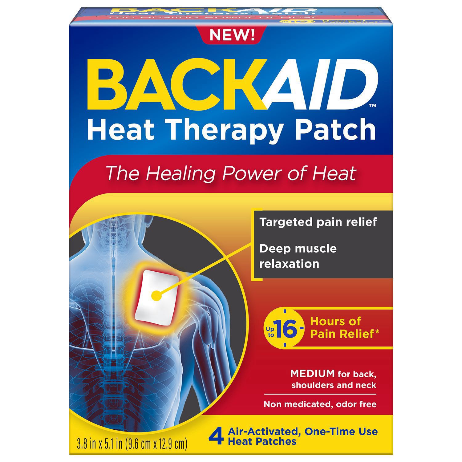 slide 1 of 1, Backaid Heat Therpy Patch, 4 ct