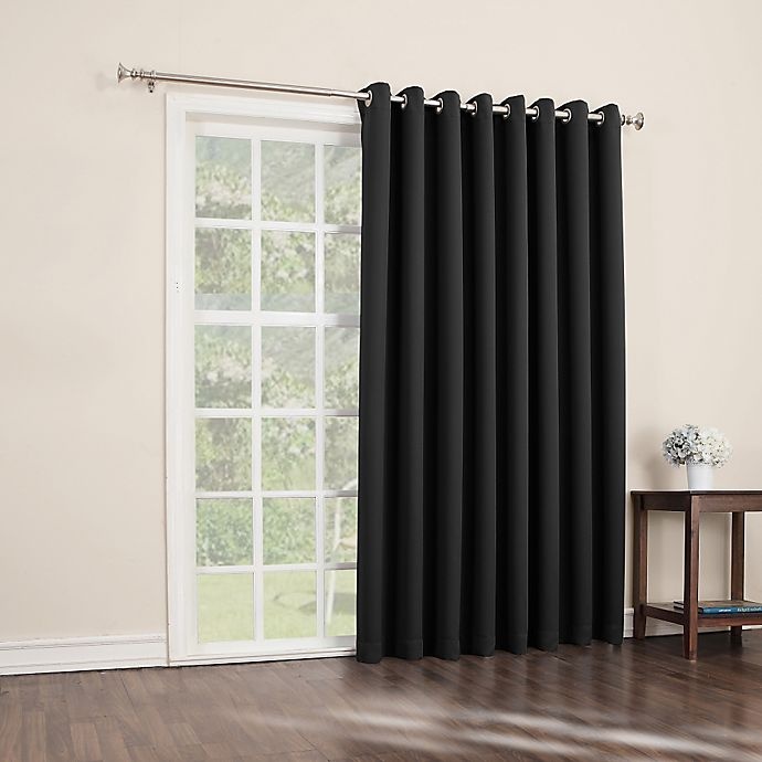 slide 1 of 1, Sun Zero Mariah Room-Darkening Extra-Wide Grommet Patio Door Panel - Black, 84 in