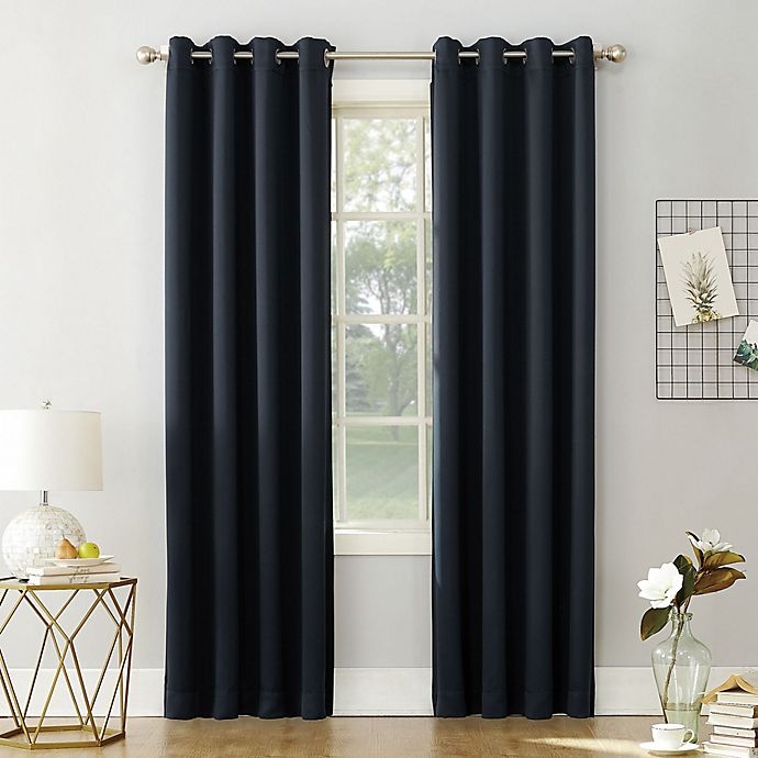 slide 1 of 8, Sun Zero Mariah Grommet Curtain - Navy Blue, 108 in