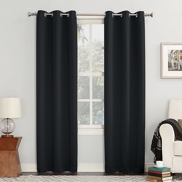 slide 1 of 5, Sun Zero Mariah Grommet Curtain - Black, 108 in