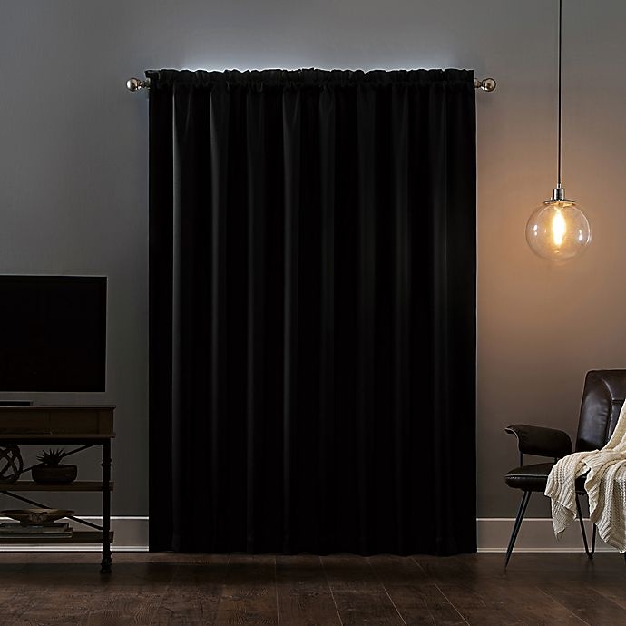 slide 4 of 9, Sun Zero Oslo Rod Pocket 100% Blackout Window Curtain Panel - Black, 63 in