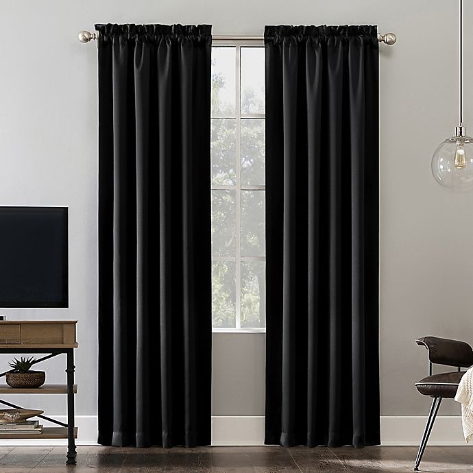 slide 1 of 9, Sun Zero Oslo Rod Pocket 100% Blackout Window Curtain Panel - Black, 63 in