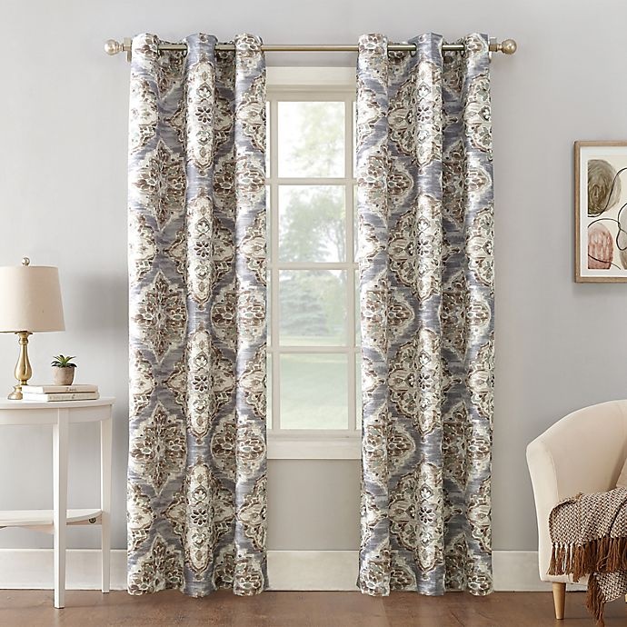 slide 1 of 4, Sun Zero Regina Floral Watercolor Room Darkening Grommet Curtain PanelÂ - Gray, 63 in