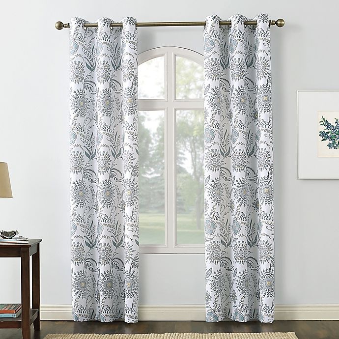 slide 1 of 5, No. 918 Yuto Medallion Floral Semi-Sheer Grommet Window Curtain Panel - White, 95 in