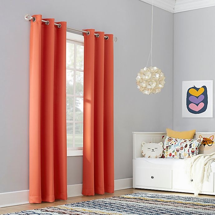 slide 2 of 6, Sun Zero Riley Kids Bedroom Grommet Room Darkening Window Curtain Panel - Orange, 84 in