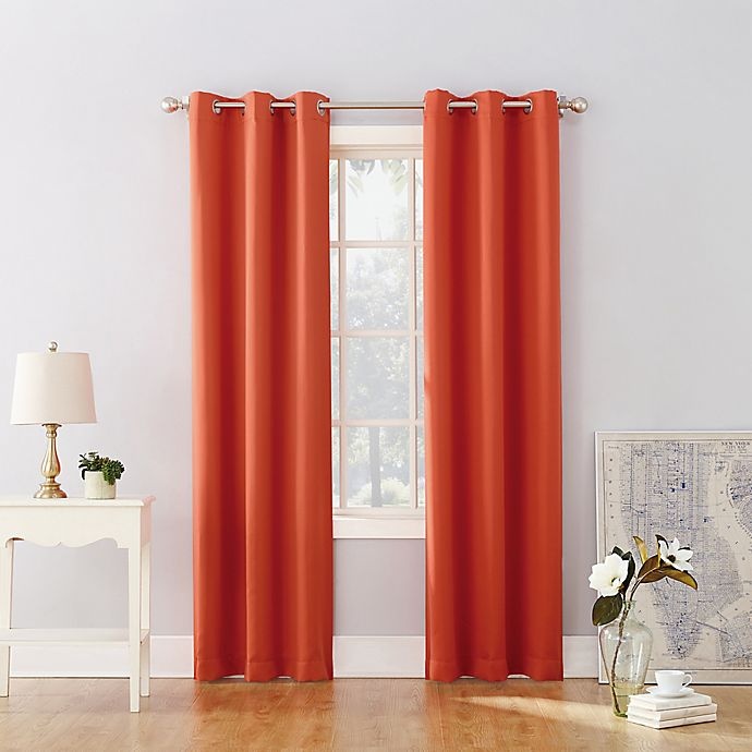 slide 1 of 6, Sun Zero Riley Kids Bedroom Grommet Room Darkening Window Curtain Panel - Orange, 84 in