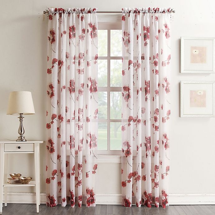 slide 1 of 4, No. 918 No.918 Keiko Crushed Floral Rod Pocket Sheer Window Curtain Panel - Coral, 95 in