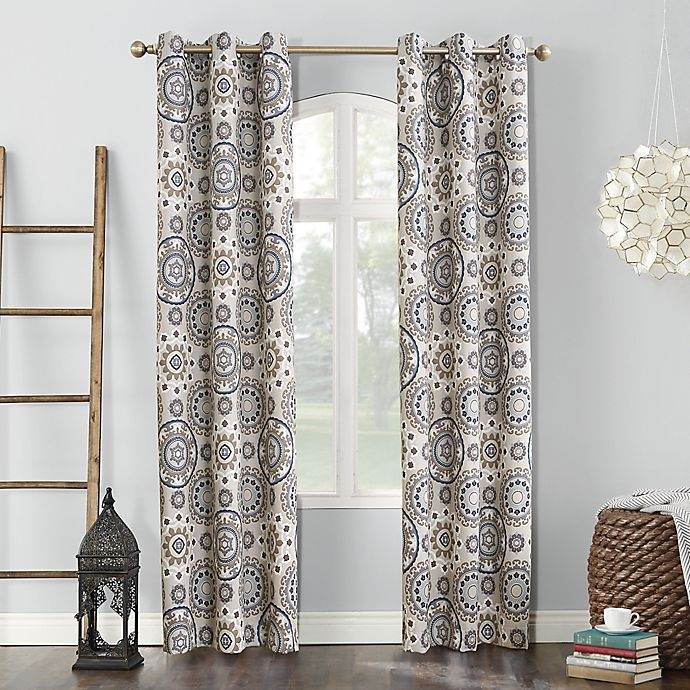 slide 1 of 5, Sun ZeroNepal Global Medallion Print Blackout Grommet Curtain PanelÂ - Linen, 95 in