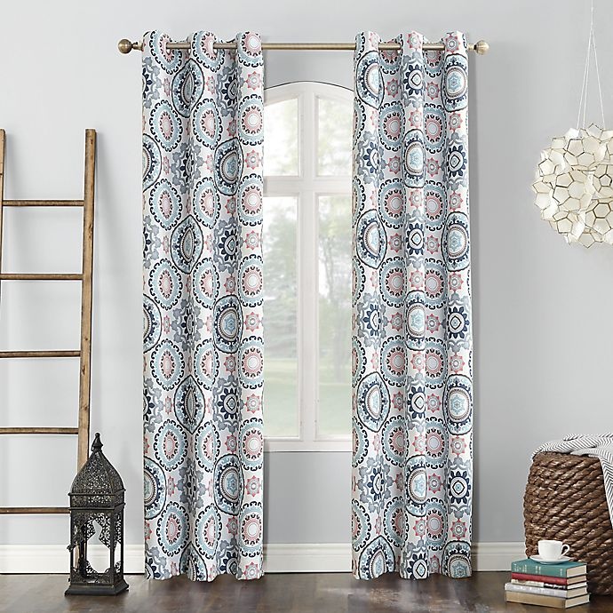 slide 1 of 5, Sun Zero Nepal Global Medallion Print Blackout Grommet Curtain PanelÂ - Stone, 95 in