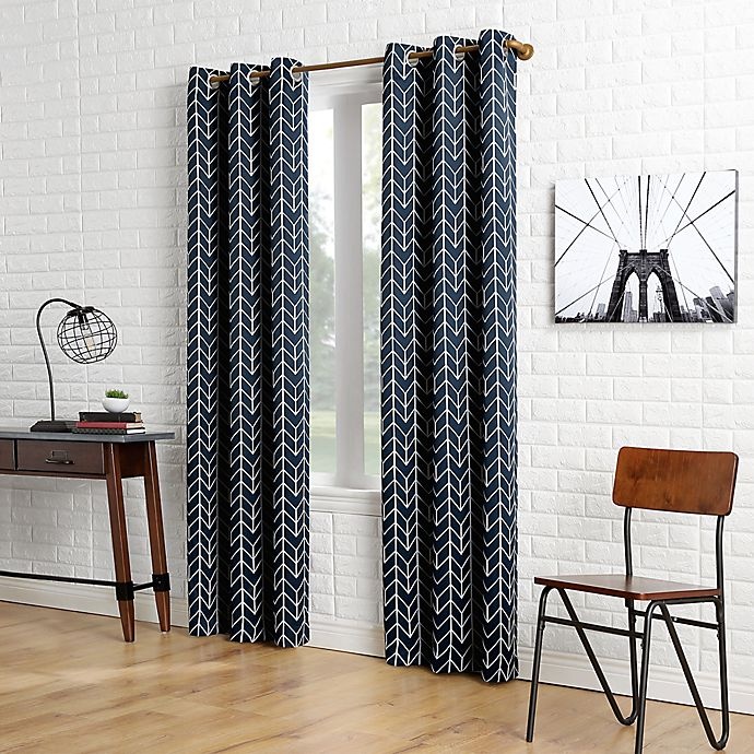 slide 2 of 8, Sun Zero Kenwood Chevron Room Darkening Window Curtain Panel - Navy, 63 in