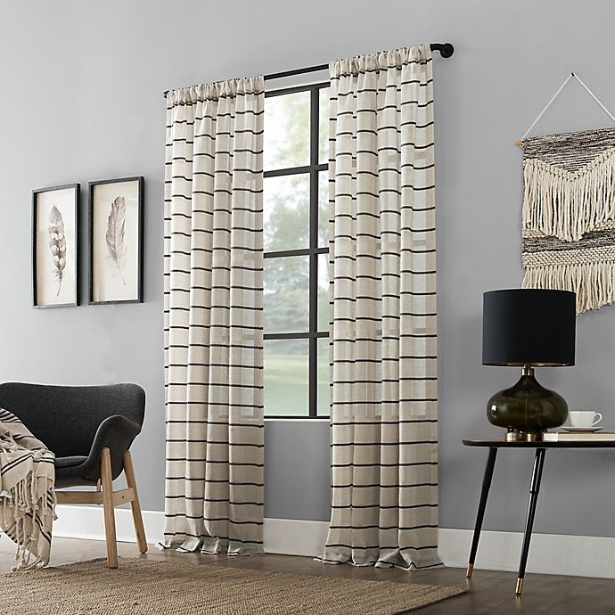 slide 2 of 8, Clean Window Twill Stripe Anti-Dust Semi-Sheer Rod Pocket Curtain PanelÂ - Black/Linen, 84 in
