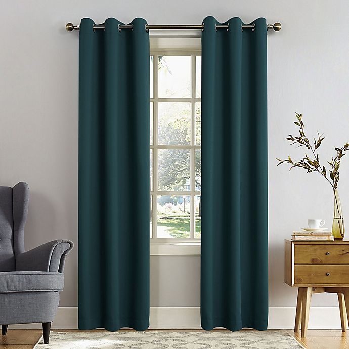 slide 1 of 8, Sun Zero Mariah Grommet Curtain - Teal, 95 in