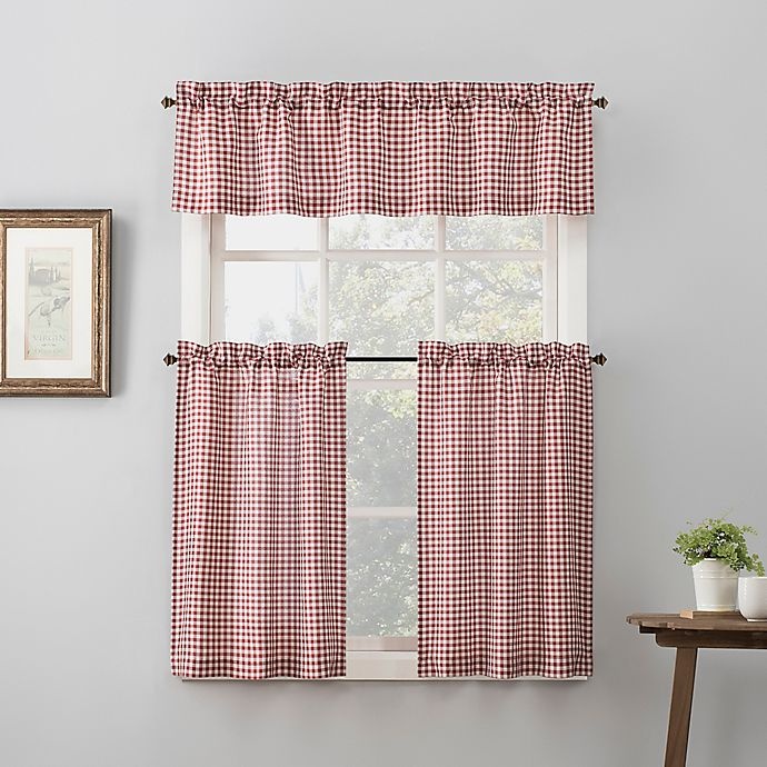 slide 3 of 9, No. 918 No.918 Parkham Farmhouse Plaid 3-Piece Kitchen Curtain Valance and Tier Set - Red, 24 in