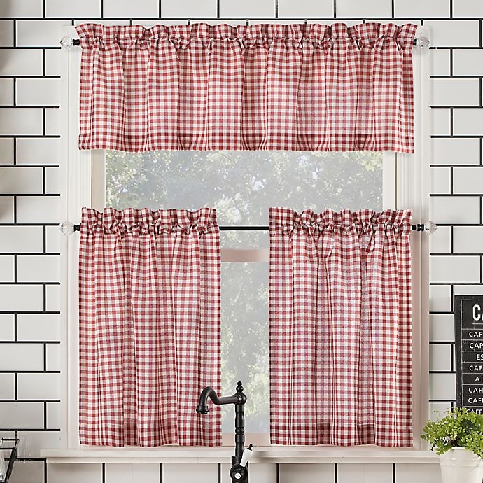 slide 1 of 9, No. 918 No.918 Parkham Farmhouse Plaid 3-Piece Kitchen Curtain Valance and Tier Set - Red, 24 in