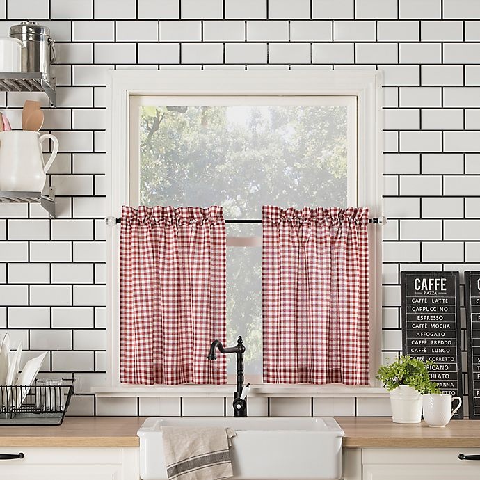 slide 6 of 9, No. 918 No.918 Parkham Farmhouse Plaid 3-Piece Kitchen Curtain Valance and Tier Set - Red, 24 in