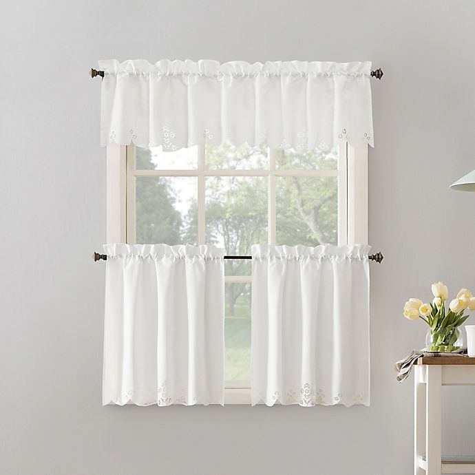 slide 4 of 5, No. 918 No.918 Mariela Floral Trim Rod Pocket Kitchen Curtain Valance - White, 14 in